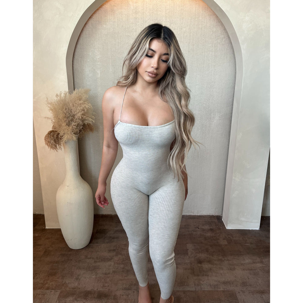 Jackie Back Lace Up Hip Detail Jumpsuit (Heather Grey)