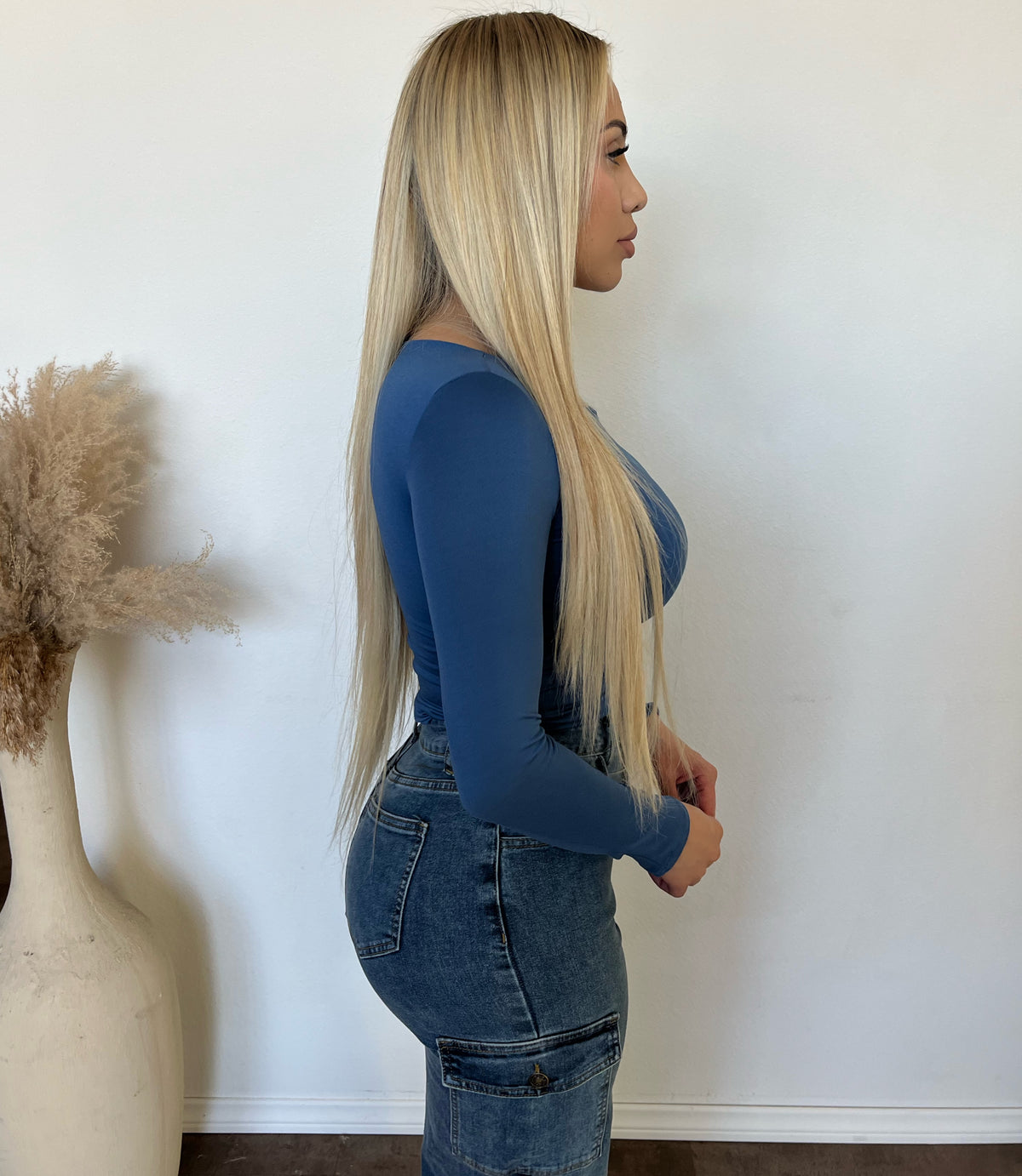 Sarah Round Neck Long Sleeve Top (DK Blue)