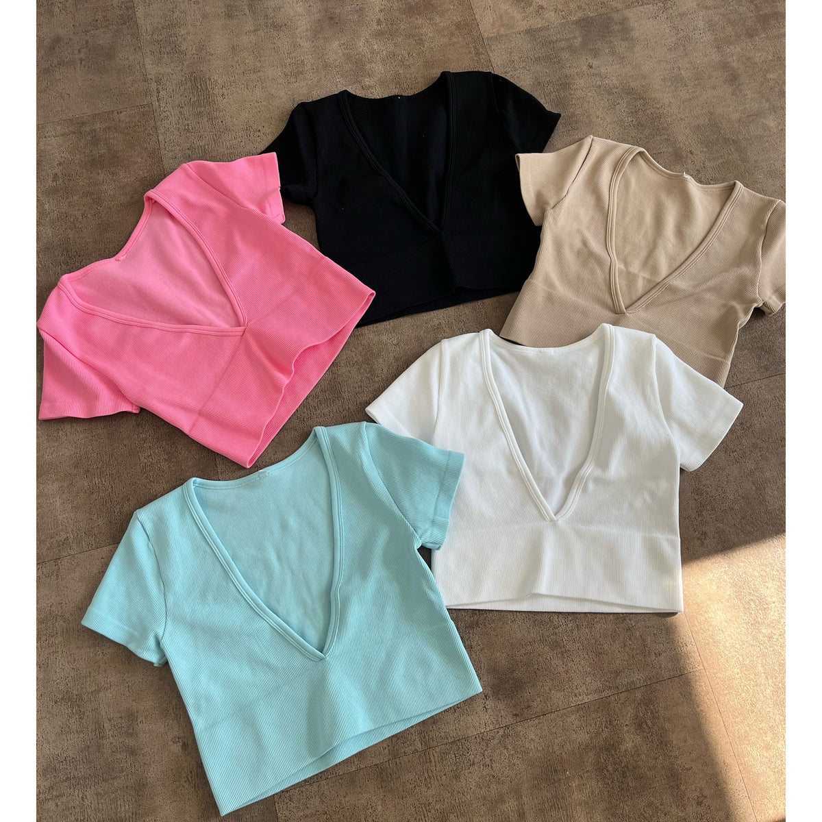 Addie Deep V Neck Top (Light Blue)