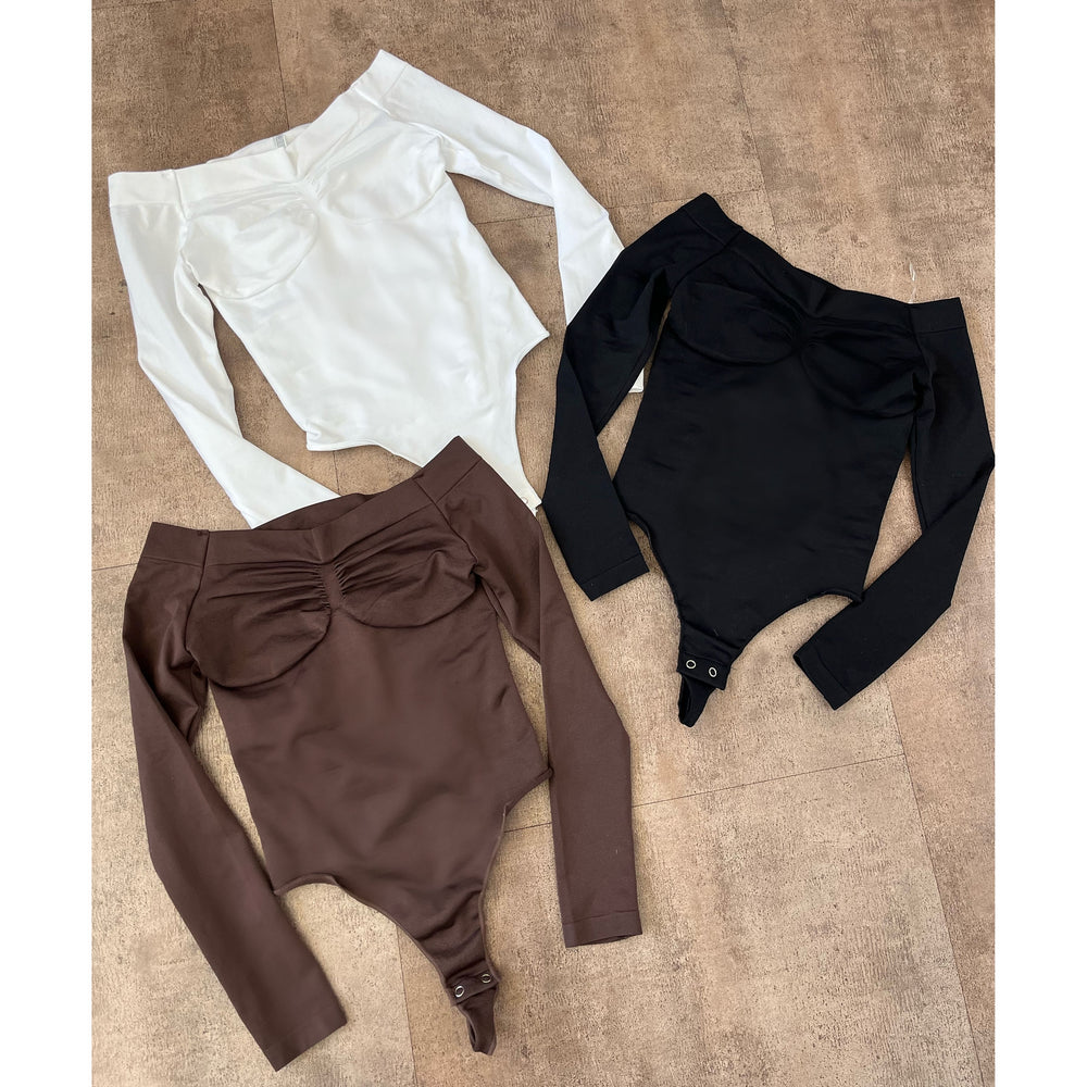 Lorissa Long Sleeve Off Shoulder Bodysuit (White)