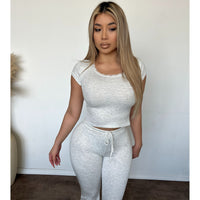 Erica Short Sleeve Scoop Neck W Lace Trim (Heather Grey)