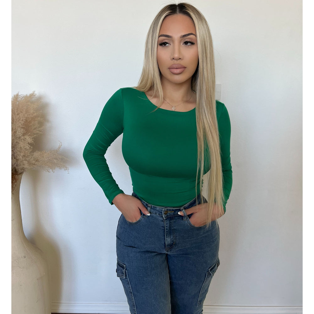 Sarah Round Neck Long Sleeve Top (Green)