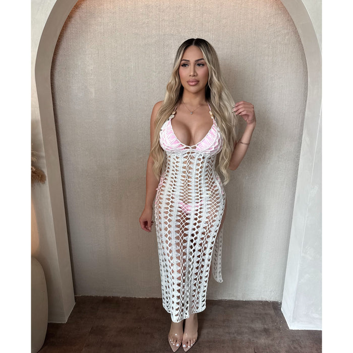 Esme Dress Cover Up Knit V neck (White)