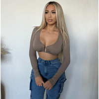 Linda Longe Sleeve Front U Top (Ash)