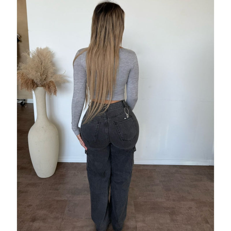 Ben Wide Leg Cargo Jeans (DK GREY)