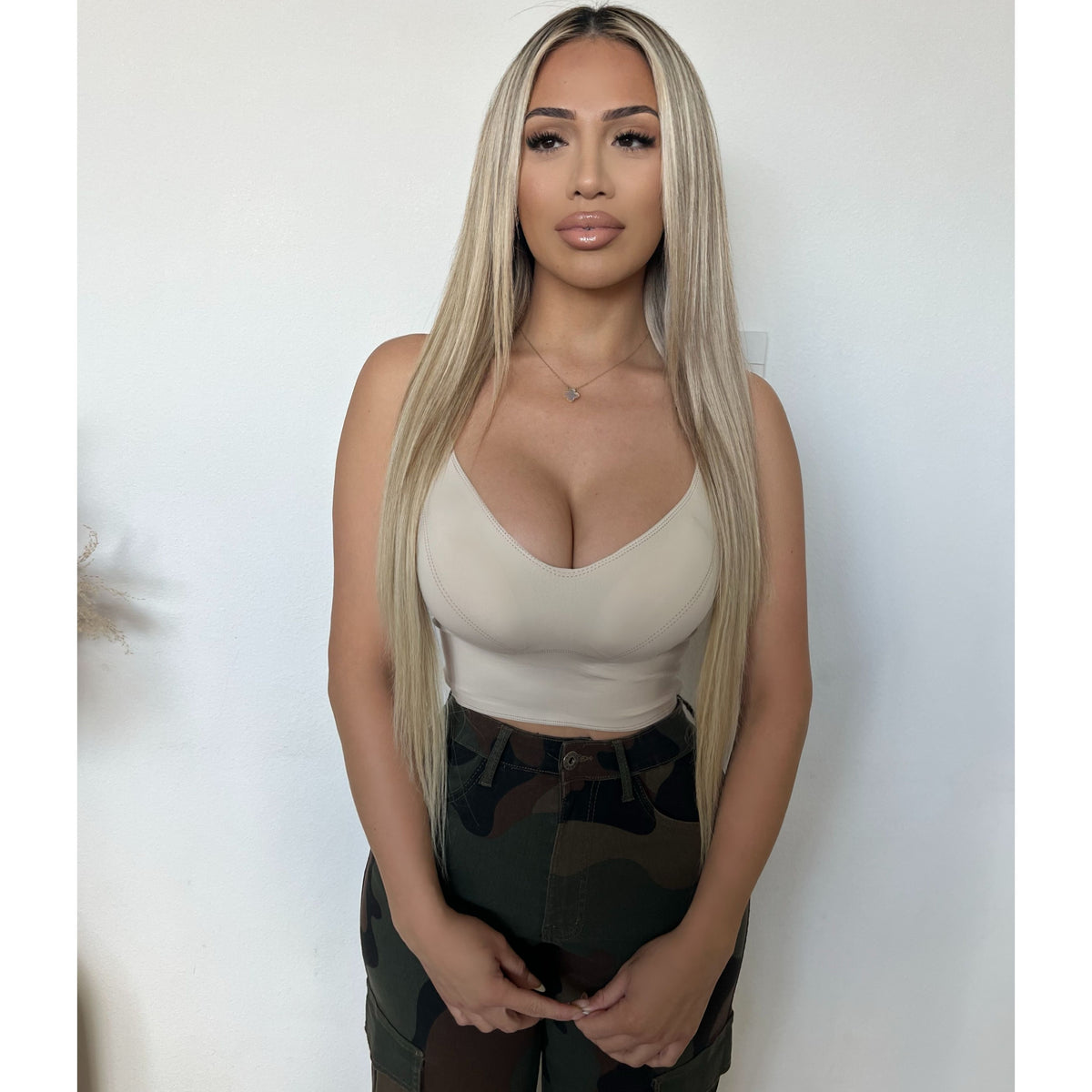 Stacy V Neck Cami Top (Bone)