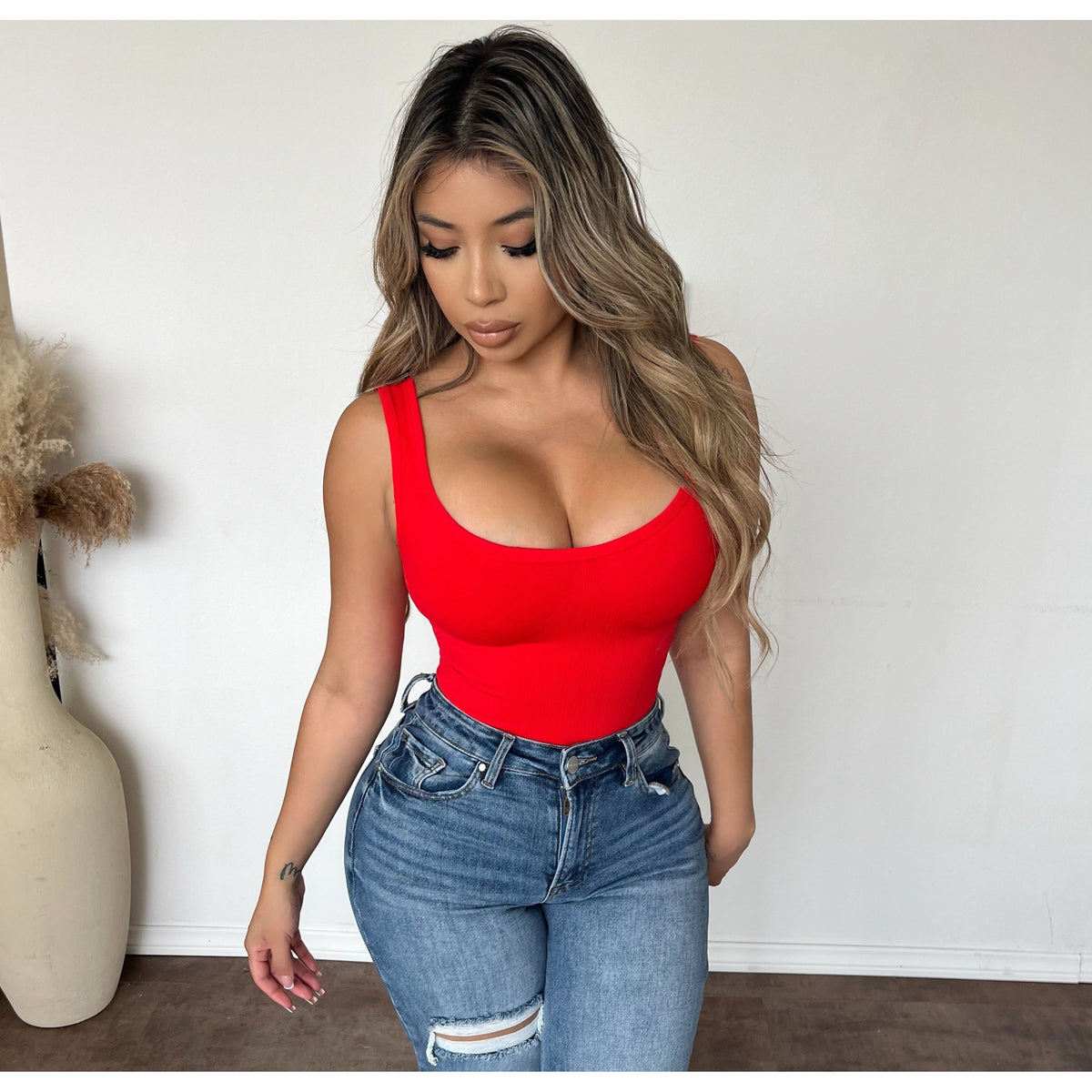 Madilyn Sleeveless BodySuits (Tomato Red)