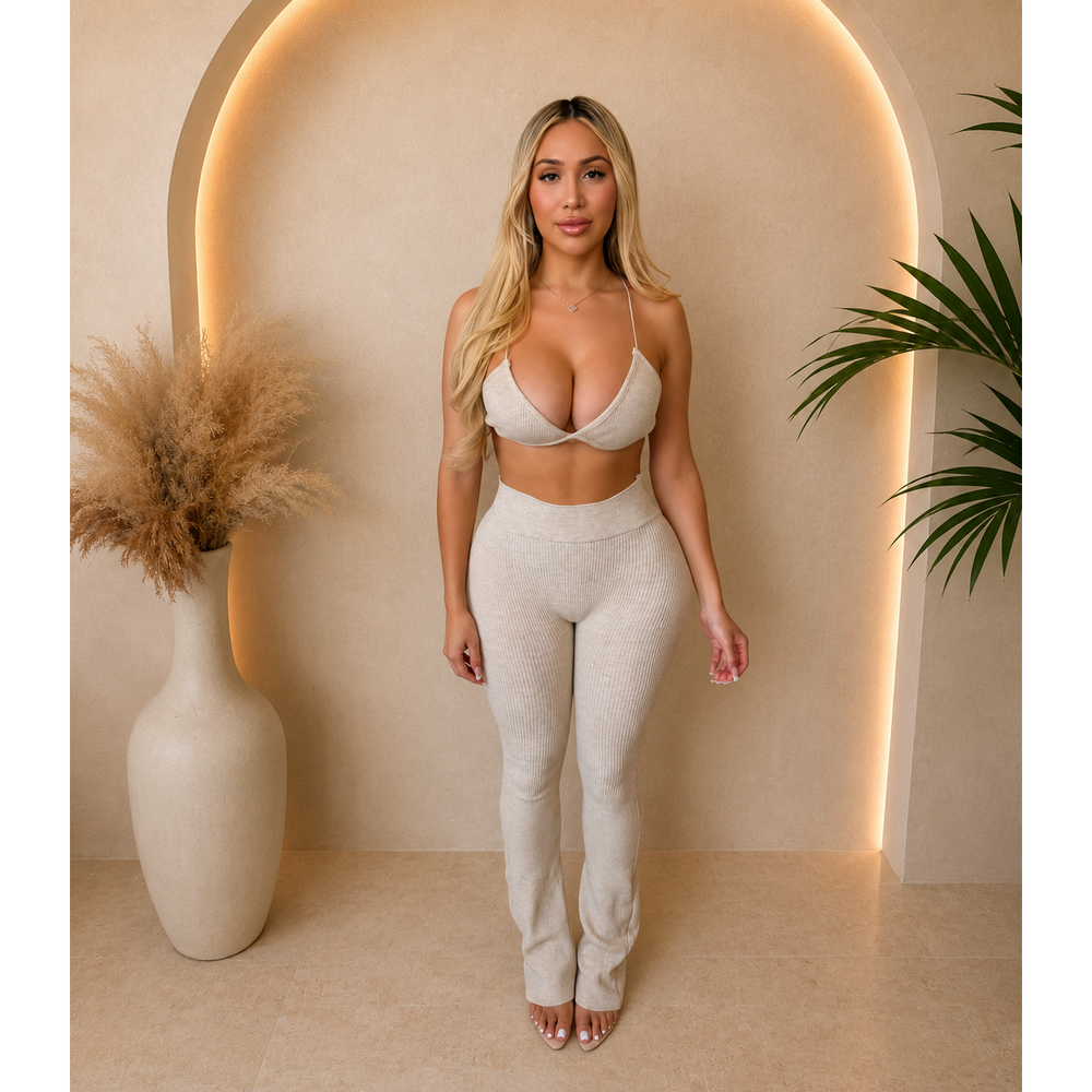 Bailey Bra Top & Long Pants Set (Oatmeal)