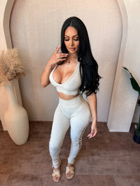 Elena Side Lace Up Pants W halter Top (Oatmeal)
