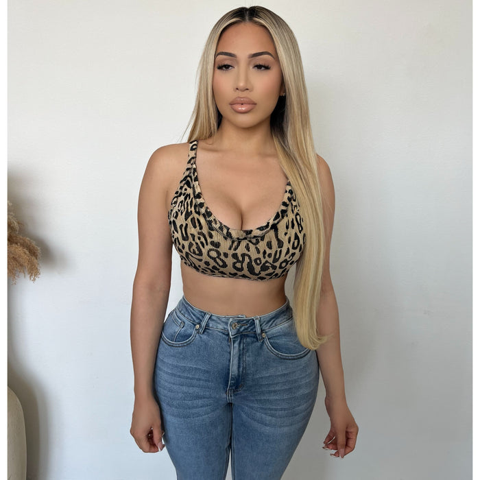 Alex leopard Cami Bra Top (Brown)