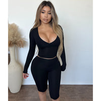Celina Snatched Matching Set Long Sleeve Top (Black)