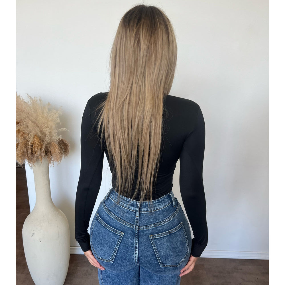 Dora Square Neck Long Sleeve Top (Black)