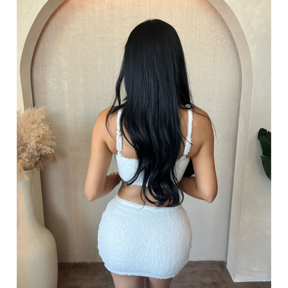 Carissa Matching Fur Skirt Set (White)