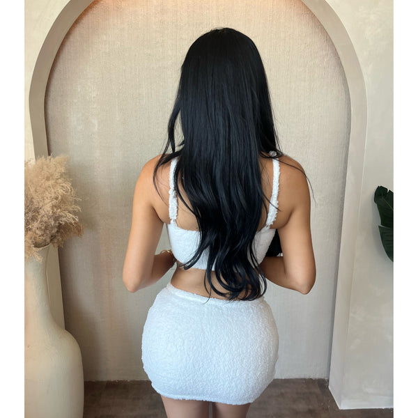 Carissa Matching Fur Skirt Set (White)