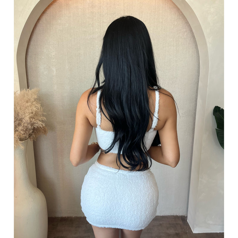 Carissa Matching Fur Skirt Set (White)