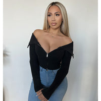 Desire Washed Folded Zipper Sweater (Black)