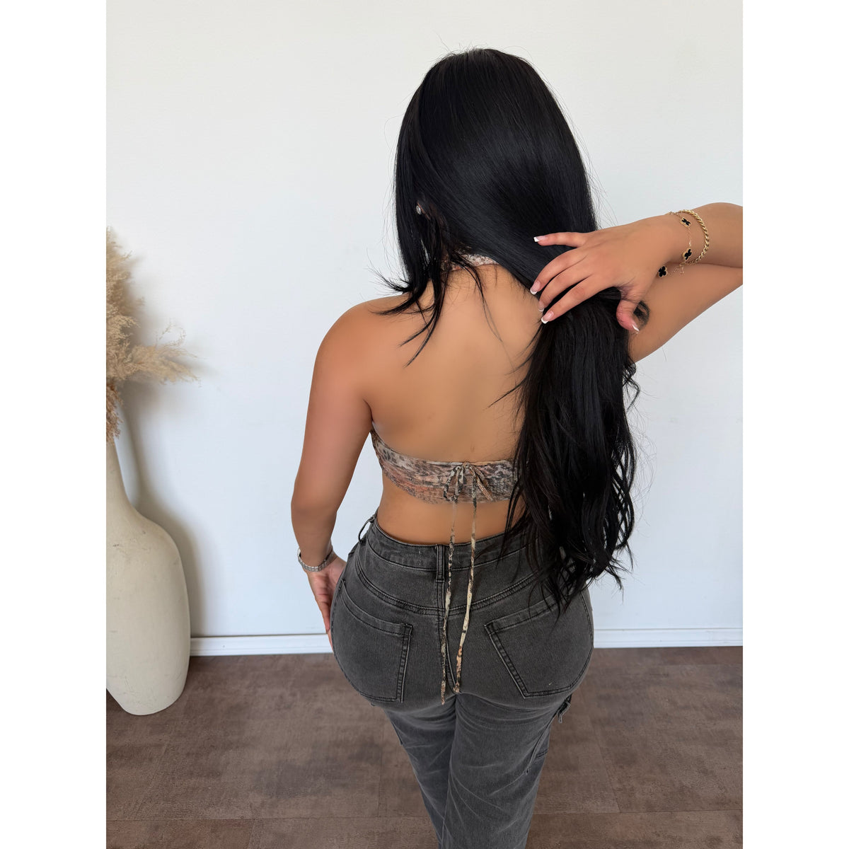 Melissa Cowl Neck Ring Halter Top (Olive)