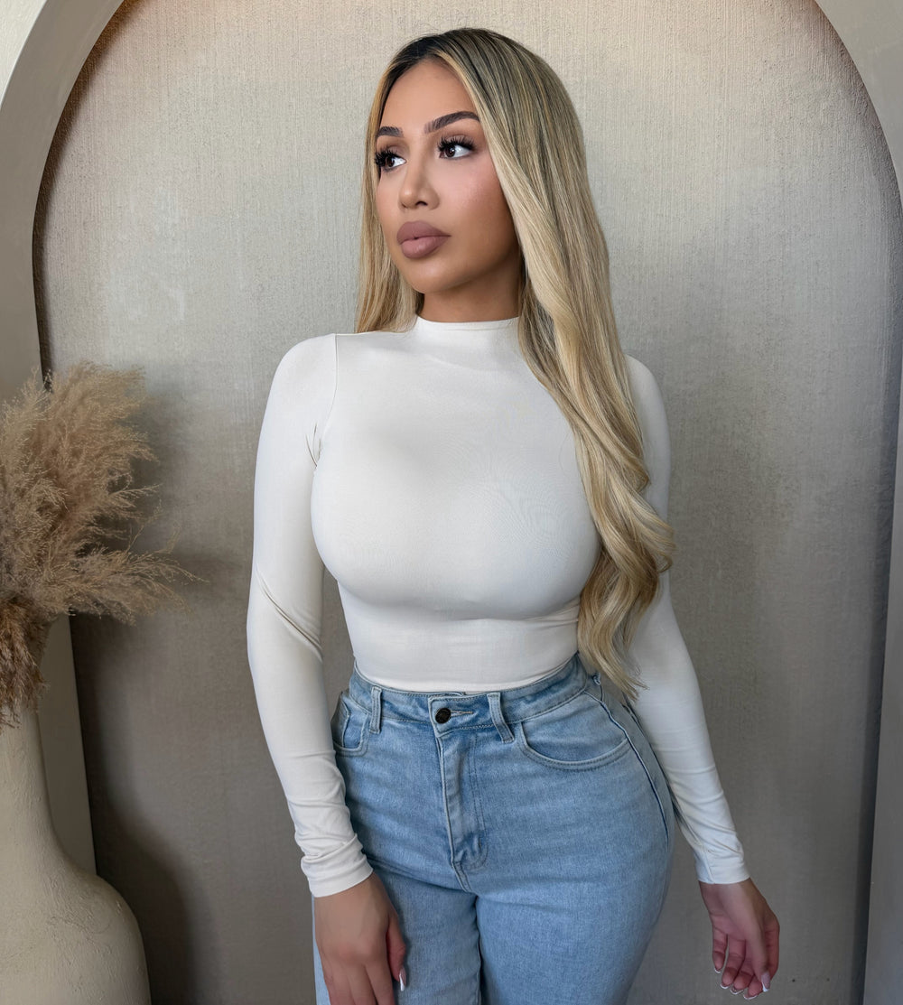 Ela Mock Neck Long Sleeve Bodysuit (Bone)