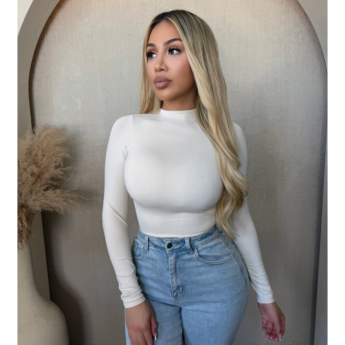 Ela Mock Neck Long Sleeve Bodysuit (Bone)