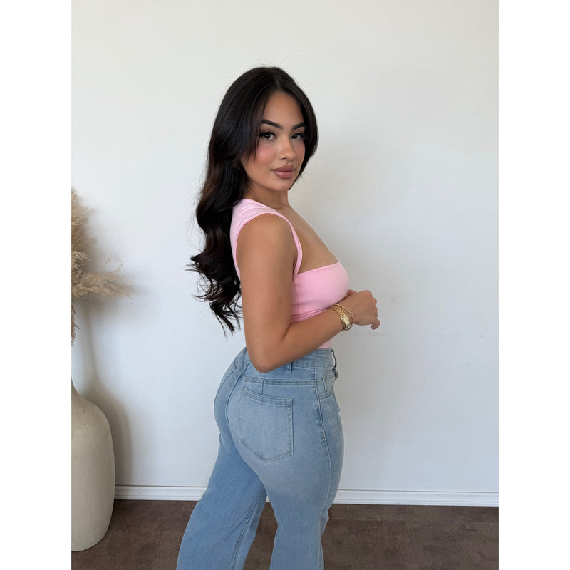 Bianca Sleeveless Square neck Crop Top (Baby Pink)