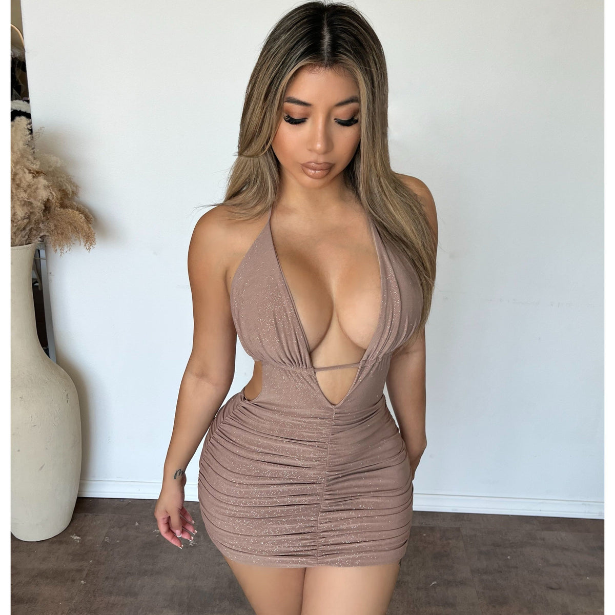 Gina Glitter Dress (Mocha)