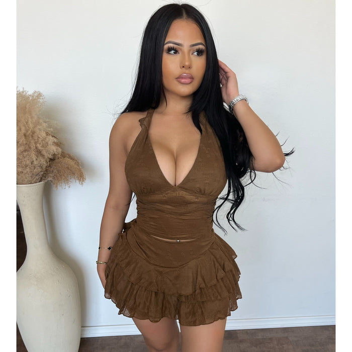 Alyssa Halter Top W. Mini Skirt (Chocolate)