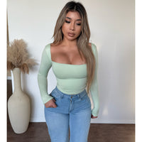 Reina Long Sleeve Scoop Neck Top (Sage)