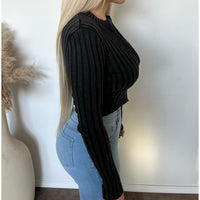 Audrey Rib Zip Up Sweater (Black)