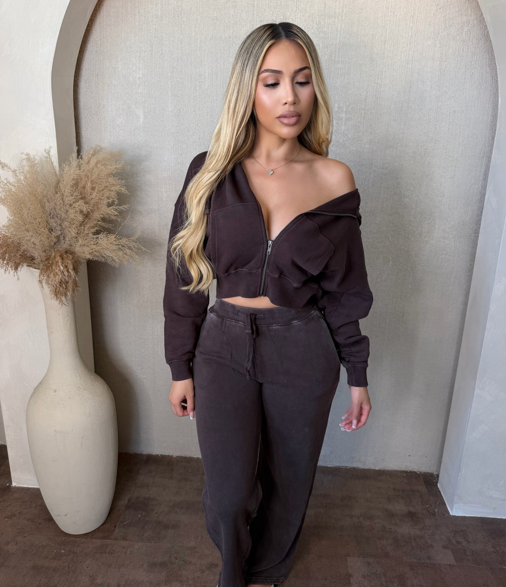 Michelle Mineral Wash Lux Sweatpants (Coffee Bean)
