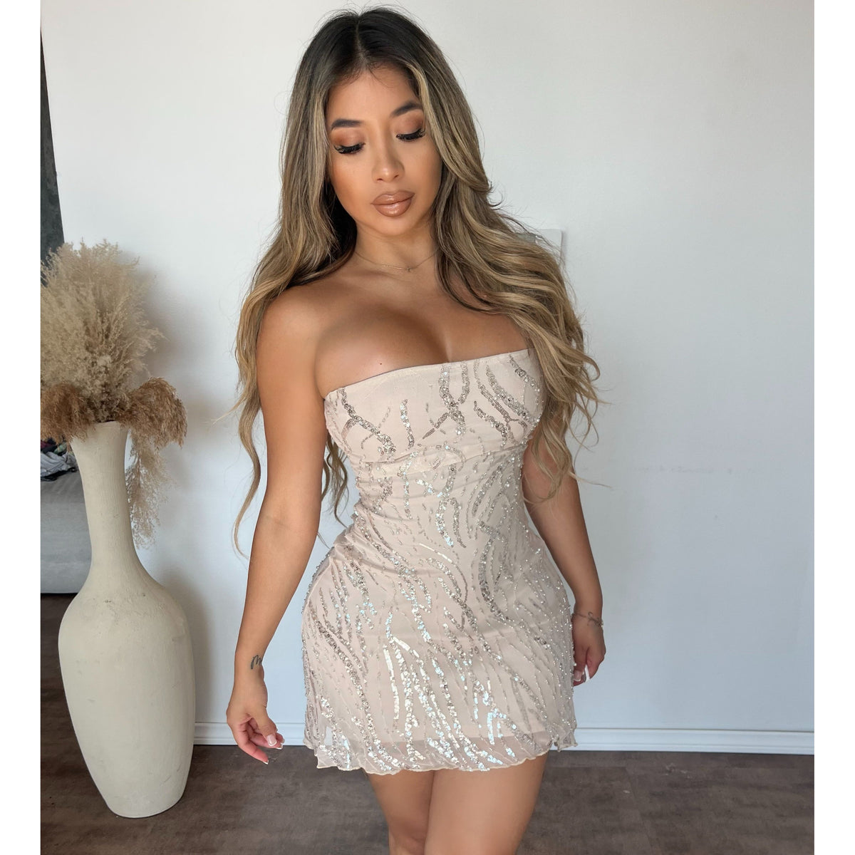 Mariah Mesh W/ Beads Dress (Ivory) Mariah Mesh W/ Beads Dress (Ivory)