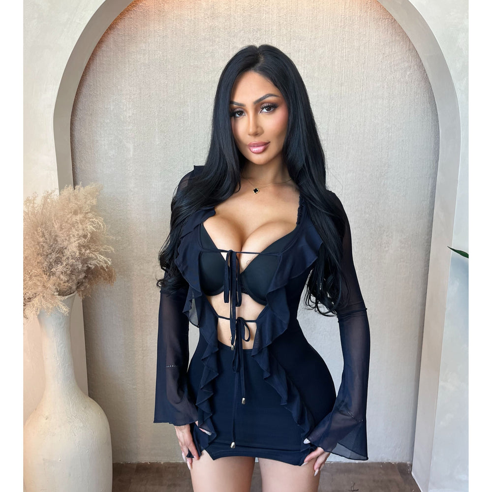 Jessica Long Sleeve Ruffled Dress (Black)