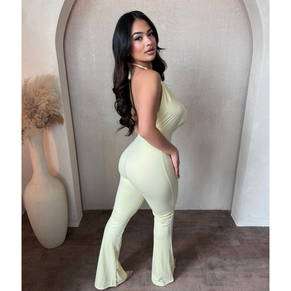 Stacy Halter Open Front Jumpsuit (Light Yellow)