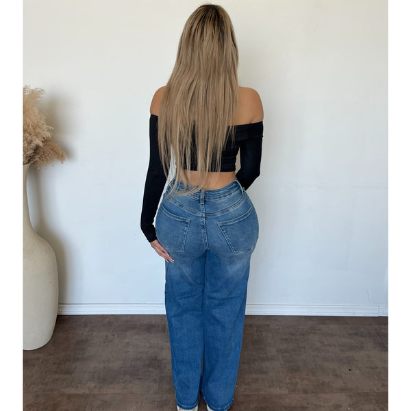 James Stretch Wide leg Denim Jeans (Medium Wash)