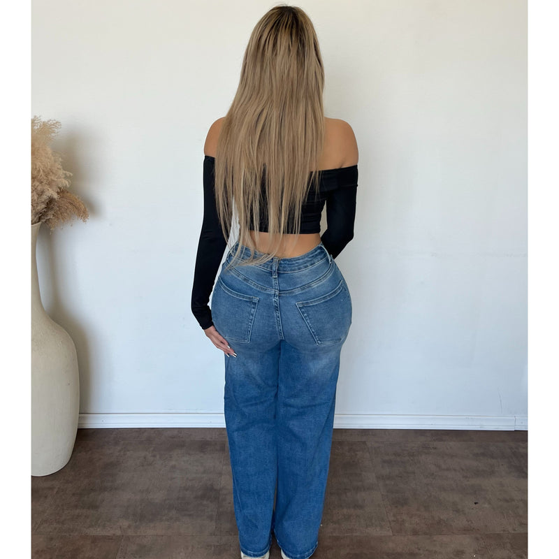 James Stretch Wide leg Denim Jeans (Medium Wash)