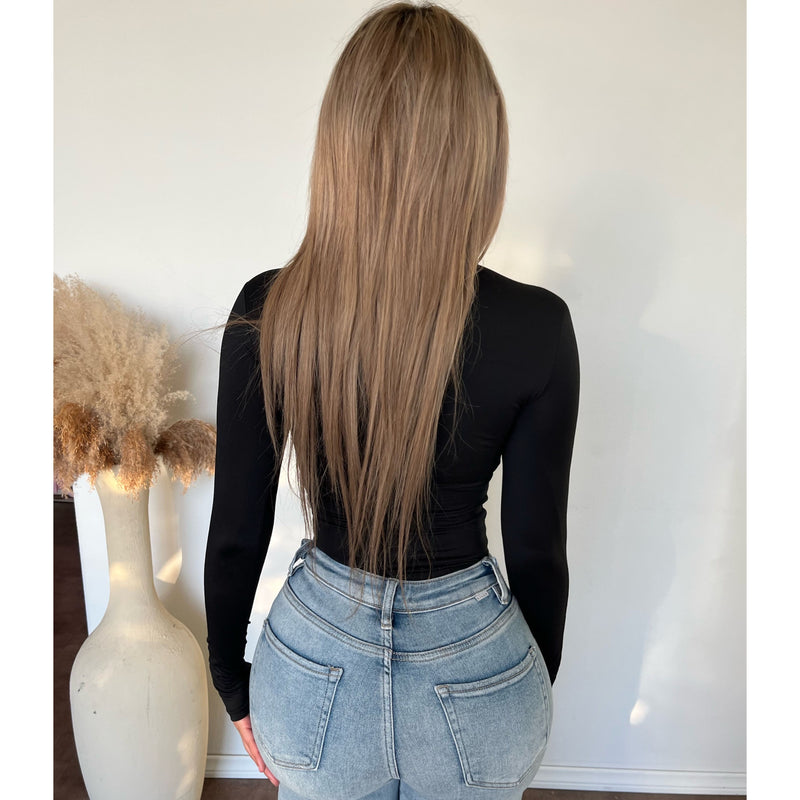 Alicia Long Sleeve Round Neck Basic Top (Black)