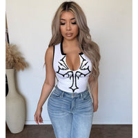 Rina Deep V Neck Eyelet Top (White)