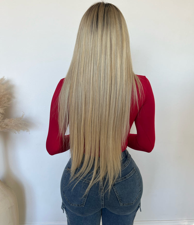 Doreen Scoop Neck Long Sleeve Top (Red)