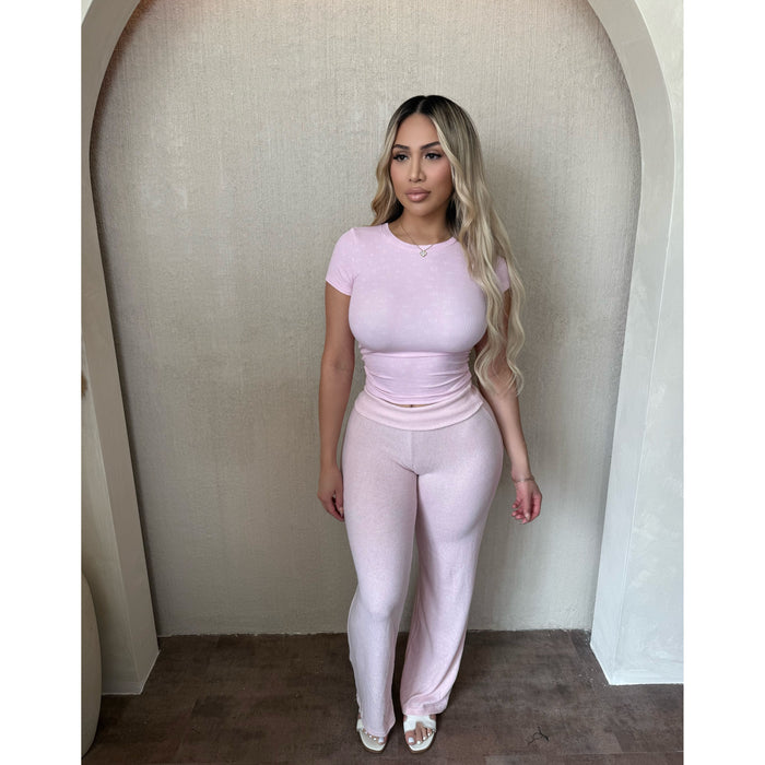 Linda Fold Over Comfy Pants (Pink)