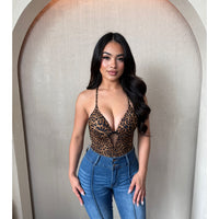 Amanda Leopard Triangle Keyhole Bodysuit (Leopard)