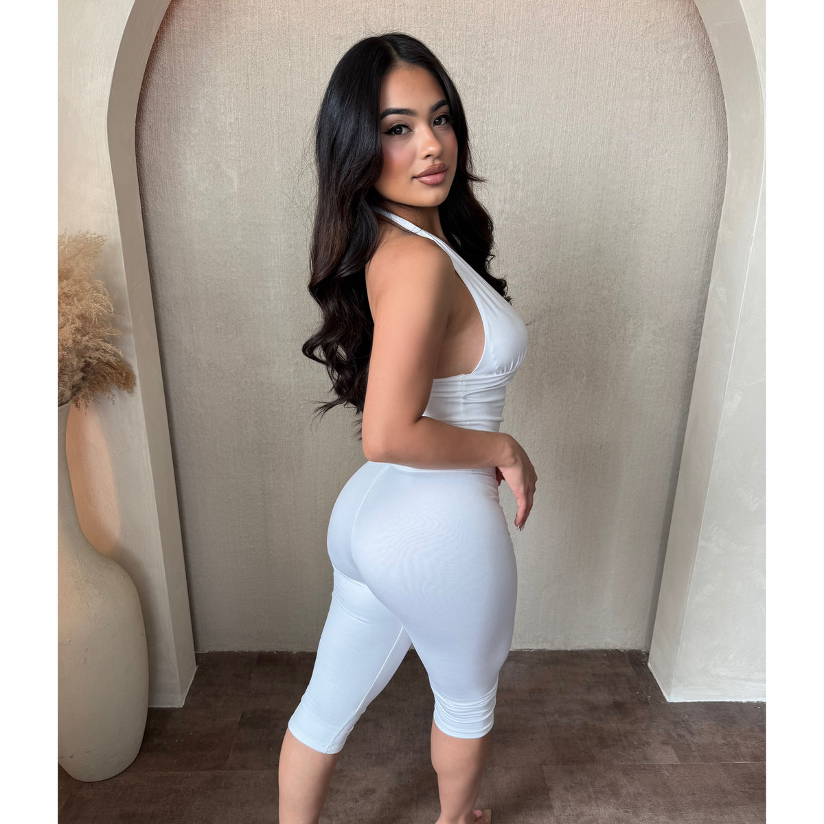 Drea High Waisted Basic Capri Leggings (Off White)