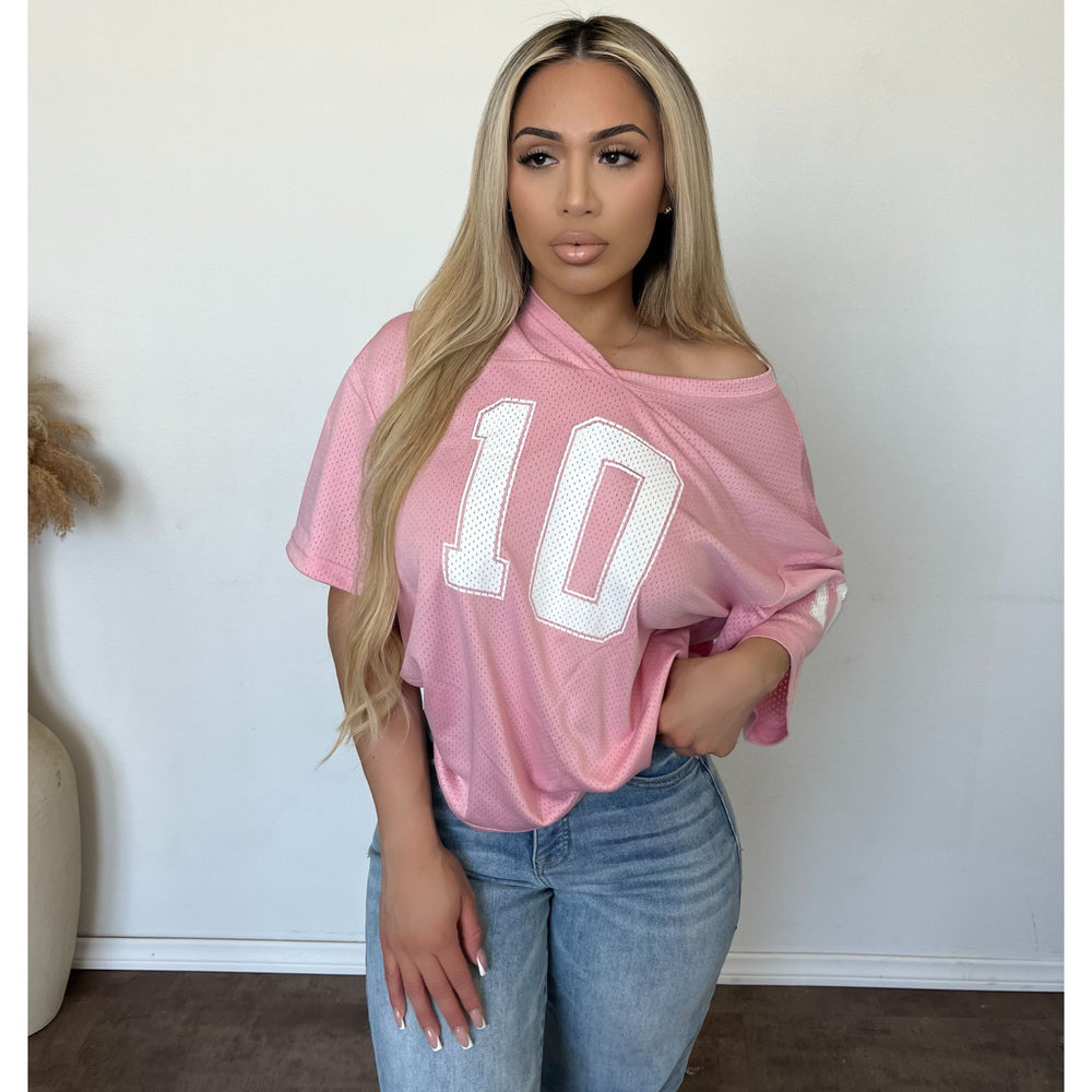 Jess Mesh Graphic Jersey T Shirt (Pink)