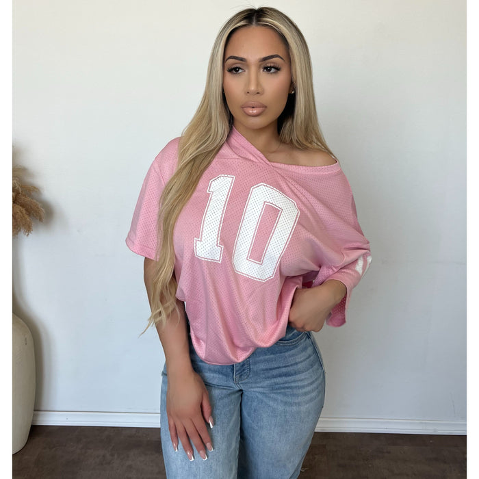 Jess Mesh Graphic Jersey T Shirt (Pink)