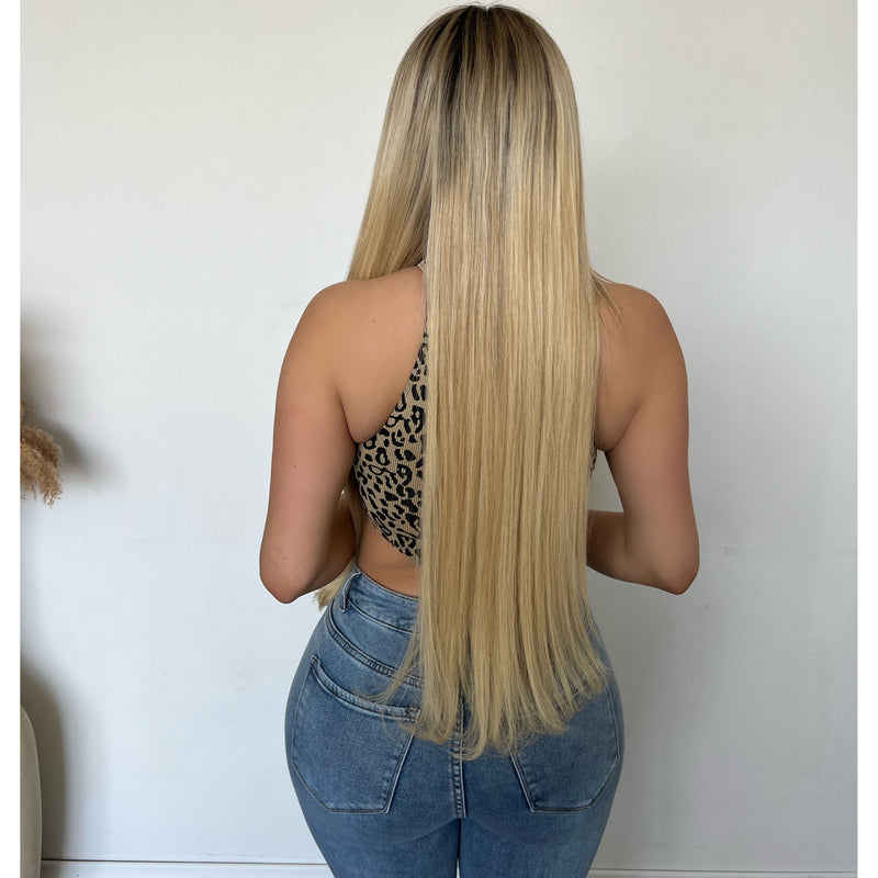 Melissa Mock Neck High leg Bodysuit (Taupe/Black)