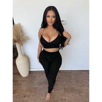 Perla Back Lace Up Pants Set (Black)