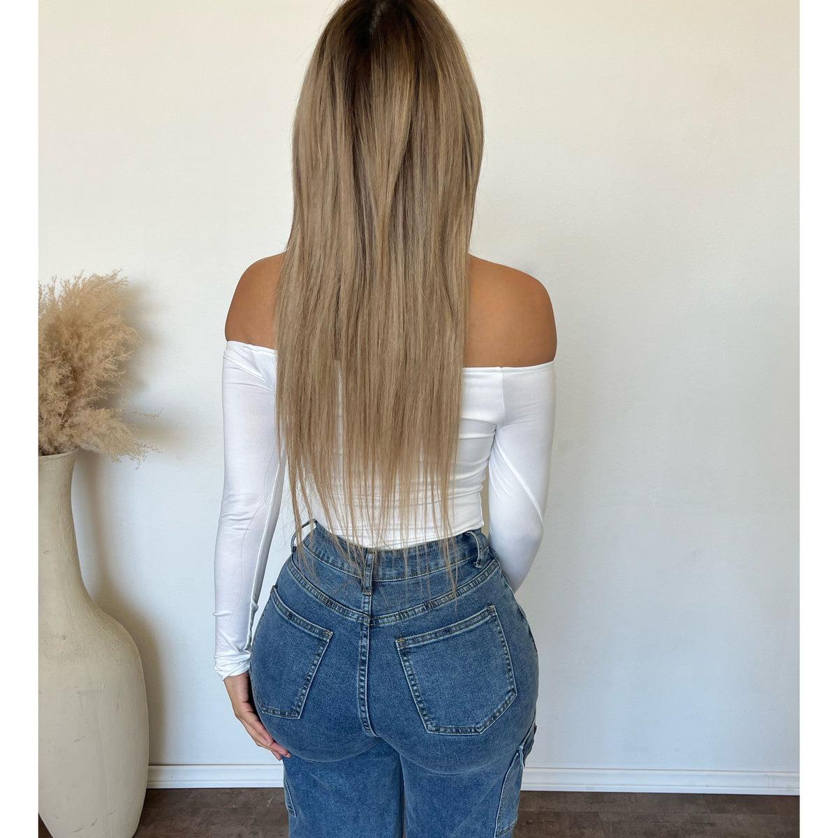 Elena Long Sleeve Off Shoulder Top (Off White)