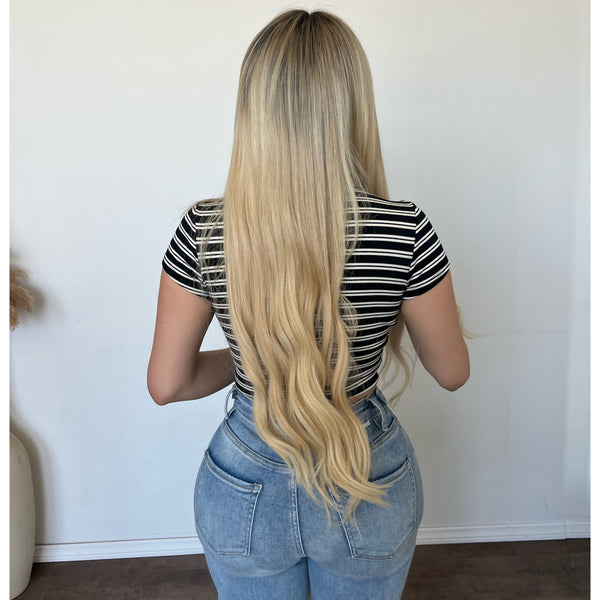 Bianca Stripe V Neck Tee (Black/White)