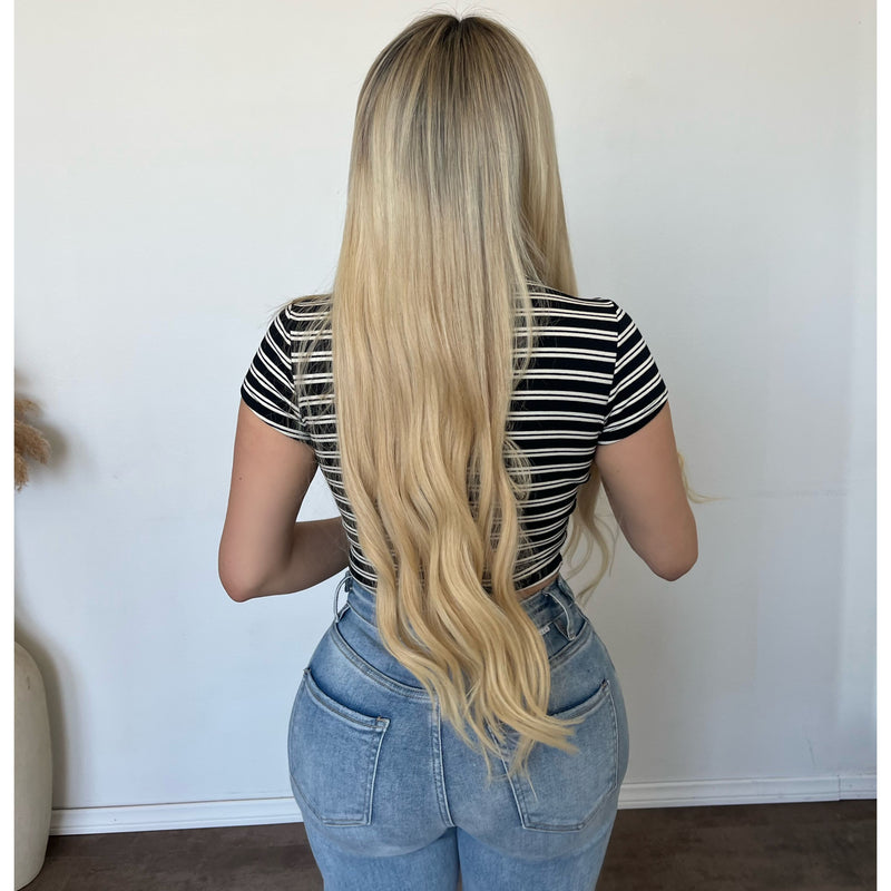 Bianca Stripe V Neck Tee (Black/White)