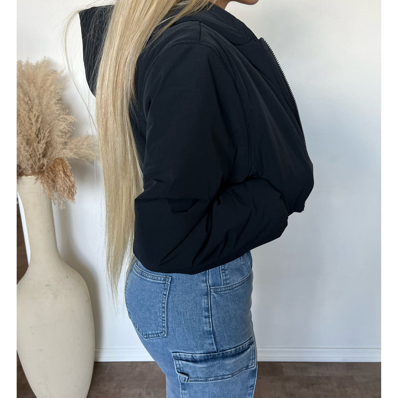 Daniella Cropped Zip Hoodie (Black)