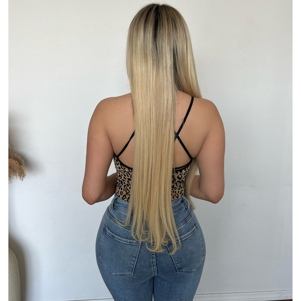 Elsy leopard Open Back Strap Bodysuit (Brown)