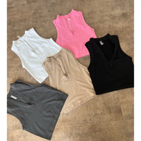 Anissa Soft zipper Neck No Sleeves Top (Black)